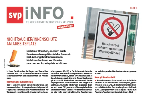 NichtraucherInnenschutz am Arbeitsplatz - SVP-Info, Stand: 1. November 2019