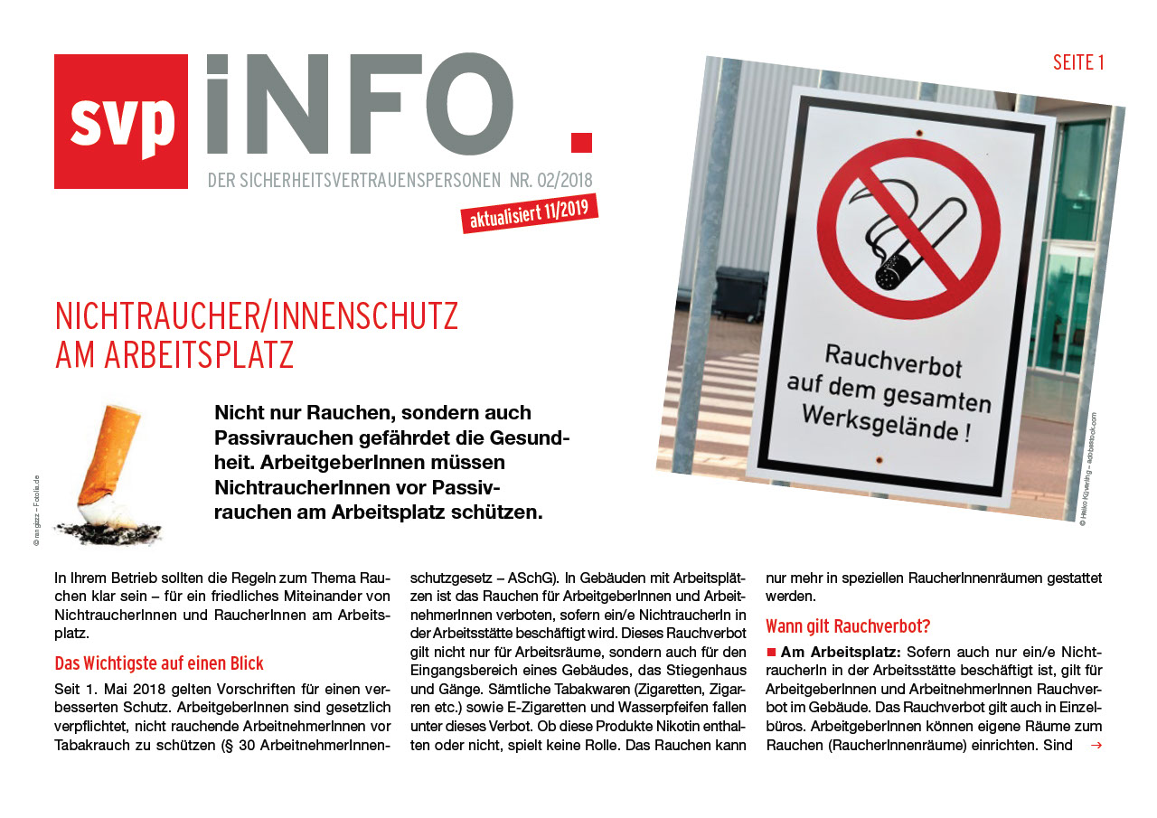 NichtraucherInnenschutz am Arbeitsplatz - SVP-Info, Stand: 1. November 2019