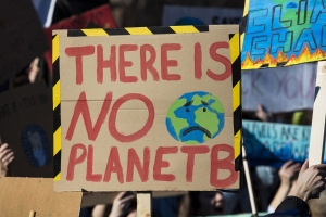 Demonstration, Schild mit der Aufschrift: There is no Planet B